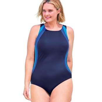 Swim 365 Women's Plus Size Colorblock One-Piece Swimsuit with Shelf Bra