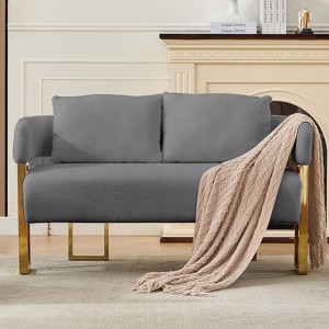 Okak Modern Teddy Fleece Upholstered Back Armchair with Gold Metal Frame,Leisure Reception Chair for Living Rooms,Relaxation Areas - 1 of 4