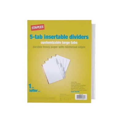 Staples Big Tab Insertable Paper Dividers 5-Tab Clear (13491/11122) 462788