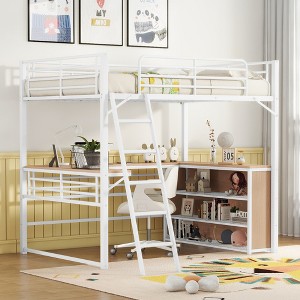 ALEXOUN Metal Loft Bed with Built-in Desk and Three Storage Shelves,Sturdy Bedframe with Full-Length Guardrails,for Kids' Bedroom,Dorm - 1 of 4
