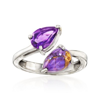 Ross-Simons Purple Turquoise and 1.20 Carat Amethyst Bypass Ring in Sterling Silver