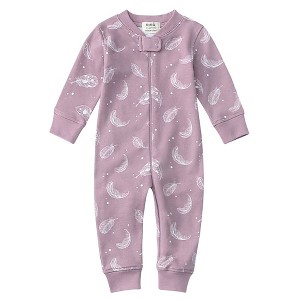 Owlivia Organic Cotton Footless Pajama, Baby Romper - Purple Feather - 1 of 2