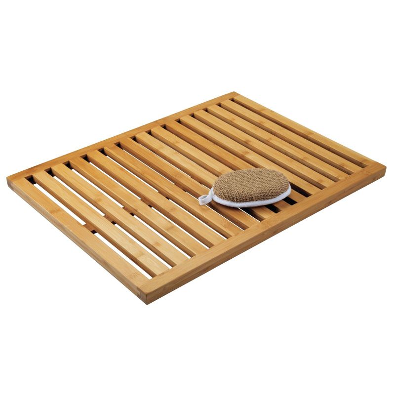 mDesign Bamboo Non-Slip Indoor/Outdoor Spa Bath Mat - Natural Light Wood, 1 of 8