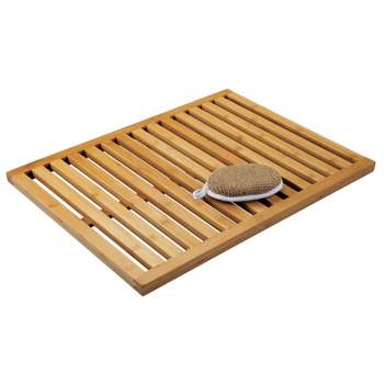 mDesign Bamboo Non-Slip Indoor/Outdoor Spa Bath Mat - Natural Light Wood