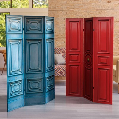 Mediterranean Blue and Red 3-Panel Folding Room Divider