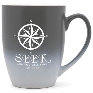 Elanze Designs Seek And You Will Find Matthew 7:7 Two Toned Ombre Matte Grey and White 12 ounce Ceramic Stoneware Coffee Cup Mug - 1 of 4