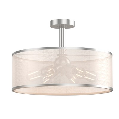 Costway 6-Light Semi Flush Mount Ceiling Light Pendant Lamp w/ Fabric Drum-shaped Shade