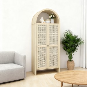 BAOURE 70.28" Tall Arched Kitchen Pantry, Modern Natural Farmhouse Storage Cabinet with Rattan Doors and Adjustable Shelves - 1 of 4