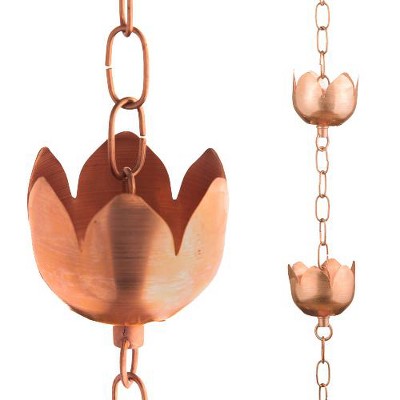 Marrgon Copper Rain Chain with Tulip Style Cups for Gutter Downspout Replacement