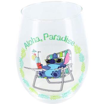 Disney Lilo and Stitch Ohana Means Family Floral Sketch Pose  Stemless Wine Glasses, Set of 2: Wine Glasses