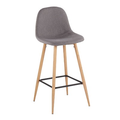 Natural Metal and Charcoal Fabric Swivel Barstools, Set of 2