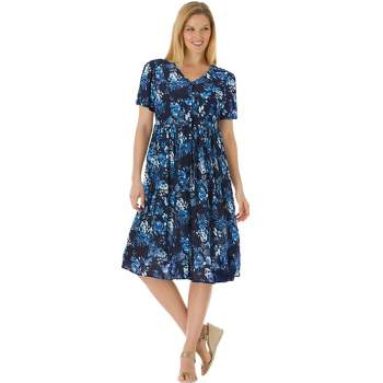 Woman Within Women's Plus Size Short Crinkle Button-Front Dress