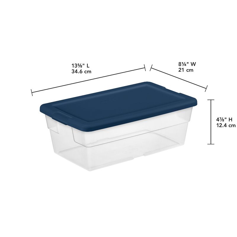 Sterilite Stackable 6 Quart Clear Home Storage Box with Handles and Blue Lid for Efficient, Space Saving Household Storage and Organization, 5 Pack, 2 of 7