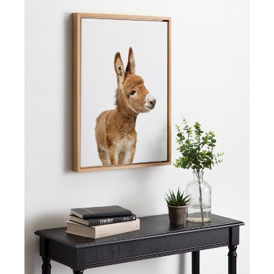Natural Framed Canvas Print of Burro for Kids' Nursery