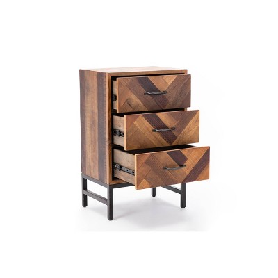 Benton Natural Oak Wood Chevron Pattern 3-Drawer Nightstand