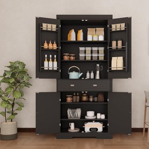 72in Tall Kitchen Pantry Cabinet, Farmhouse Large Cupboard Storage Cabinet with Adjustable Shelves 6 Door Racks for Living Dining Room Laundry - 1 of 4