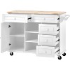 Kitchen Cart with Rubber Wood Desktop Rolling Mobile Kitchen Island with Storage and 5 Drawers 52.8 Inch Length White - 3 of 4