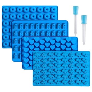 Aoibox 4Pcs Silicone Gummy Candy Molds with 2 Droppers, Non-Stick for Bear, Dinosaur, Donut, Heart Shapes - 1 of 4