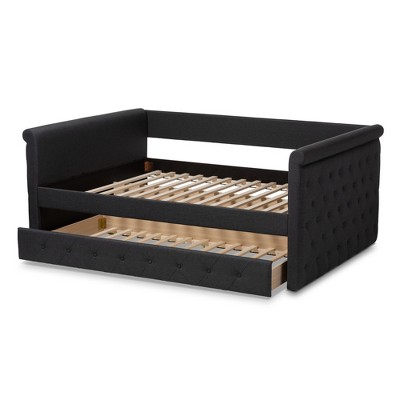 Full Dark Gray Upholstered Wood Frame Tufted Daybed