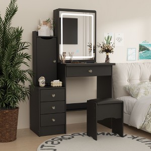Famapy Makeup Vanity Set with Stool and Mirror 3 Color Touch Light Dressing Table Vanity Dresser - 1 of 4