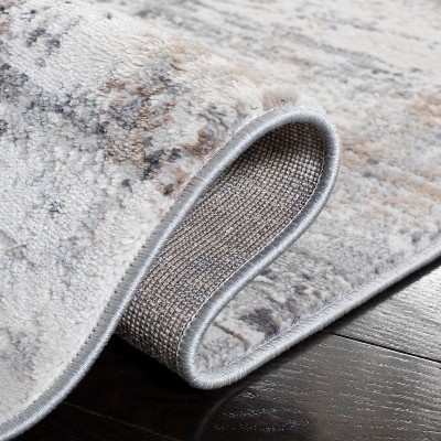 Ivory and Gray Abstract 8' x 10' Stain-Resistant Rug