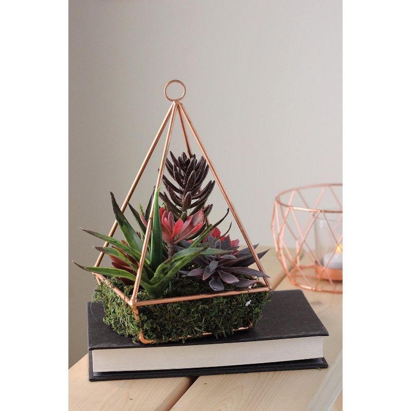 Northlight 9" Succulent Artificial Arrangement in Copper Wire Terrarium - Green/Brown, 5 of 6
