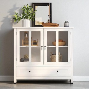 39" Buffet Storage Cabinet with Double Glass Doors, Adjustable Shelf & Drawer, Modern Sideboard with Retro Bell Handles for Kitchen - 1 of 4