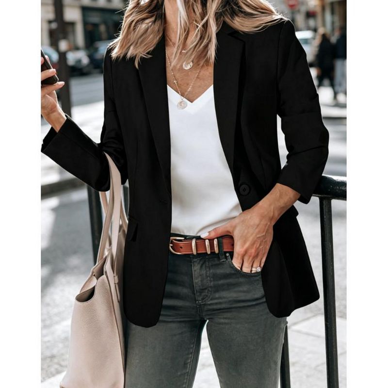 Imily Bela Women's Casual Office Blazer Open Front Lightweight Long Sleeve Suit Jacket for Business or Daily Wear Black L