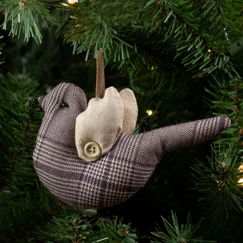 Northlight 8" Brown and Beige Houndstooth Plaid Bird Christmas Ornament, 2 of 5