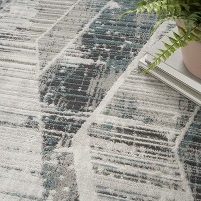Beige and Grey Abstract Synthetic 5' x 7' Non-slip Rug