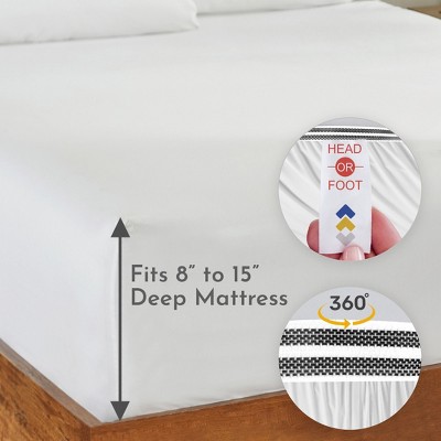 Bright White King Organic Cotton Percale Deep Pocket Fitted Sheet