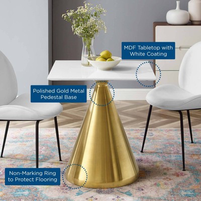Gold and White Square Dining Table with Conical Base