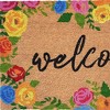 HomeRoots 17" X 29" Natural Blue Pink And Yellow Floral Welcome Outdoor Coir Door Mat - 4 of 4