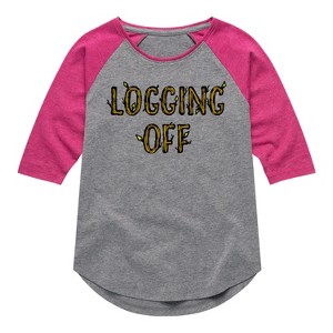 Girls' - Instant Message - Logging Off Shirt Tail Raglan Graphic T-shirt - 1 of 4