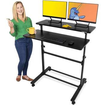 Tranzendesk Dual Level Standing Desk – 40" Mobile Height Adjustable Workstation – Black – Stand Steady