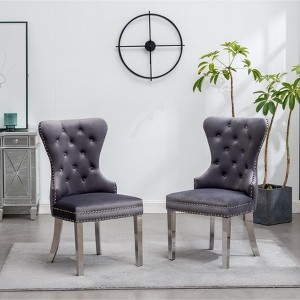 DOMETOUR Dining Chair Contemporary Tufted Velvet Chair with Nailhead Trim Set of 2 - 1 of 4
