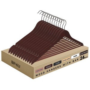 BP4U Premium Wooden Hangers with Non-Slip Pant Bar, Heavy Duty Coat Hangers with 360° Swivel Hook for Jackets, Shirts, Dresses - 1 of 4