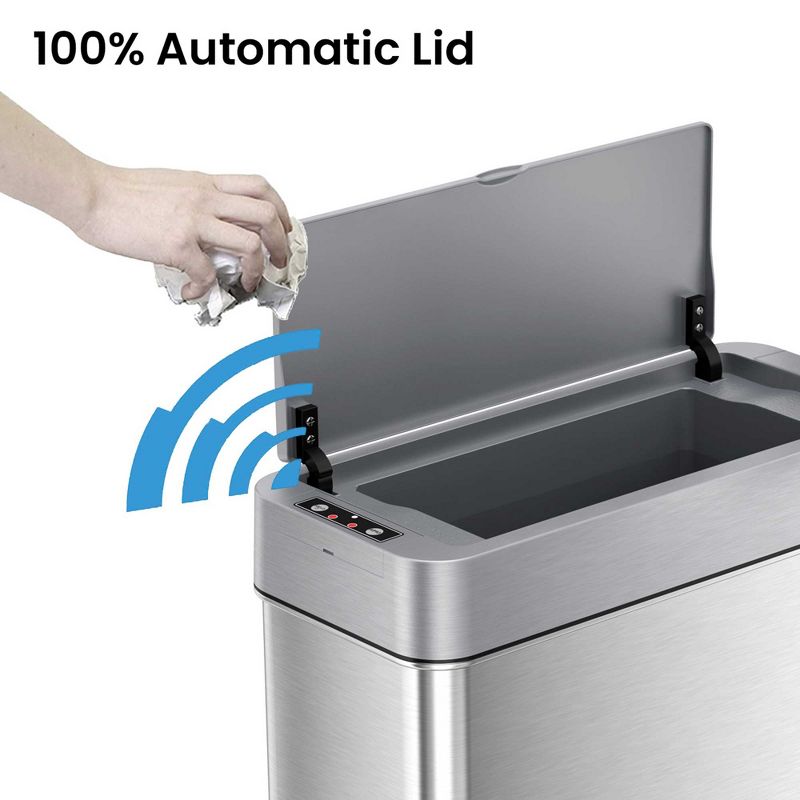 iTouchless Bathroom Sensor Trash Can with AbsorbX Odor Filter Left Side Lid Open Rectangular 4 Gallon Silver Stainless Steel, 2 of 7
