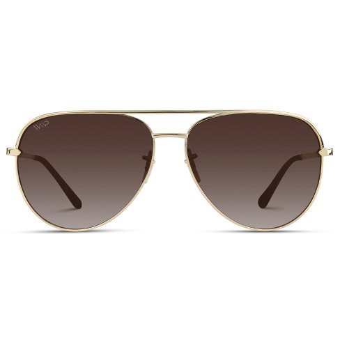 WMP Eyewear Geometric Metal Frame Aviator Polarized Sunglasses - Gold  Frame/Black Lens