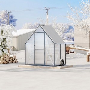 Aluminum Polycarbonate Greenhouse, Large Walk-in Outdoor Garden House with Roof Vent and Quick Setup for Backyard or Patio - 1 of 4
