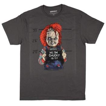 Child's Play Men's Hi I'm Chucky Mug Shot Graphic Print Horror T-Shirt Adult