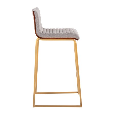 Set of 2 Gray Fabric and Gold Metal Barstools