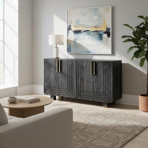 Homy Casa 4-Door Sideboard Buffet Cabinet with Gold Handles and Adjustable Shelves for Dining Room or Living Area, Black Oak - 1 of 4