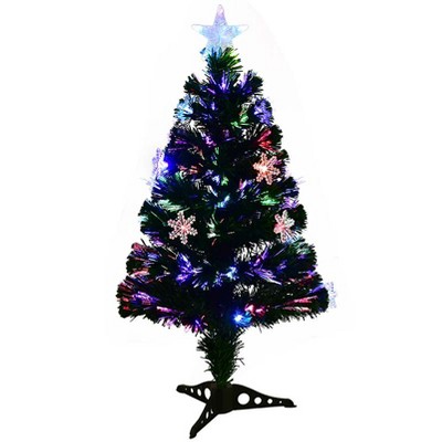 Tangkula 3'Artificial Christmas Tree Pre-Lit LED and Fiber Optic  w/ Snowflakes