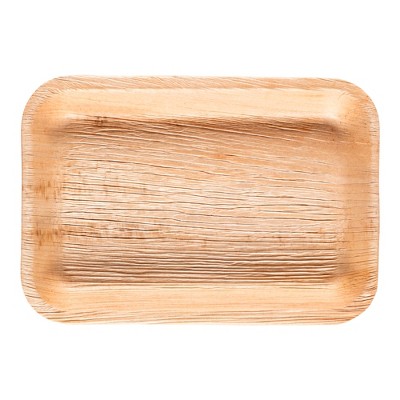 Smarty Had A Party 14" x 10" Rectangular Natural Palm Leaf Eco-Friendly Trays - 100 pcs