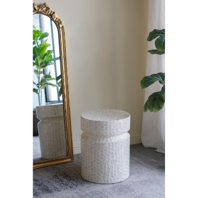 HDZNVF 14x14x18 inch Round Wooden Accent End Table with White Finish