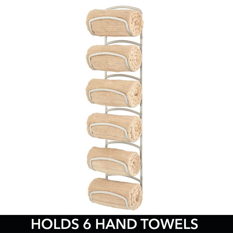 mDesign Steel Towel Holder for Bathroom Wall - Wall Mounted Organizer, 2 of 9