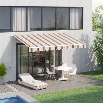 10' x 8' Red and Beige Striped Retractable Patio Awning