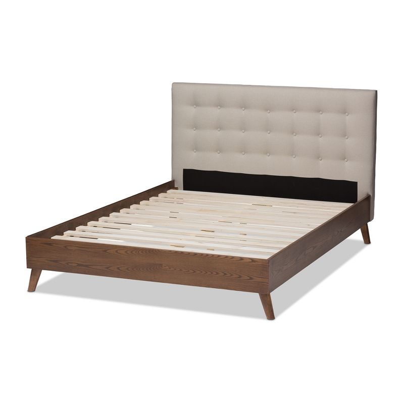 King Alinia Mid Century Retro Modern Fabric Upholstered Walnut Wood Platform Bed - Baxton Studio, 4 of 10