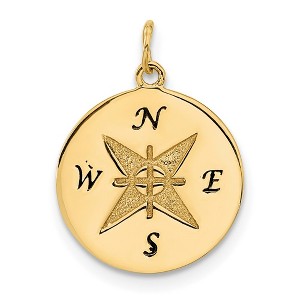Black Bow Jewelry 14k Yellow Gold Antiqued Compass Charm or Pendant, 14mm (9/16 Inch) - 1 of 4